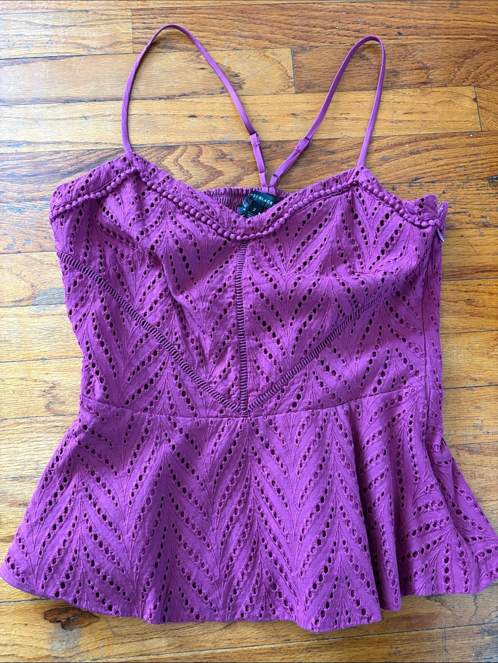 White House Black Market Magenta Eyelet Peplum Cami